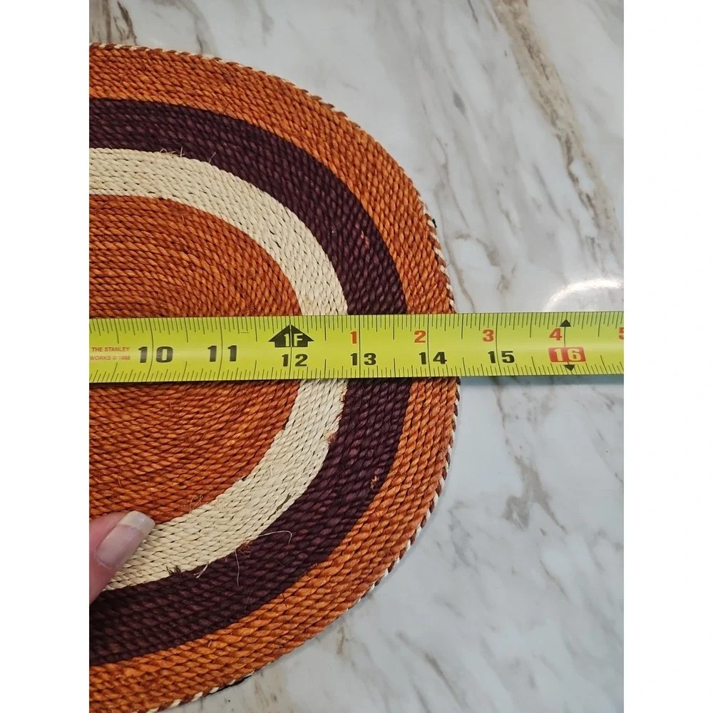 Vintage Boho Handmade Straw Woven Placemats Mexico Burnt Orange Decor